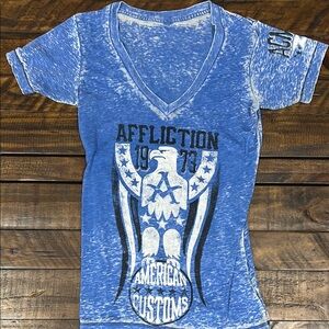 Affliction Blue Graphic V-Neck T-Shirt
